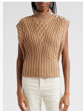Veronica Beard Cable Knit Off-the-Shoulder Sweater - Camel